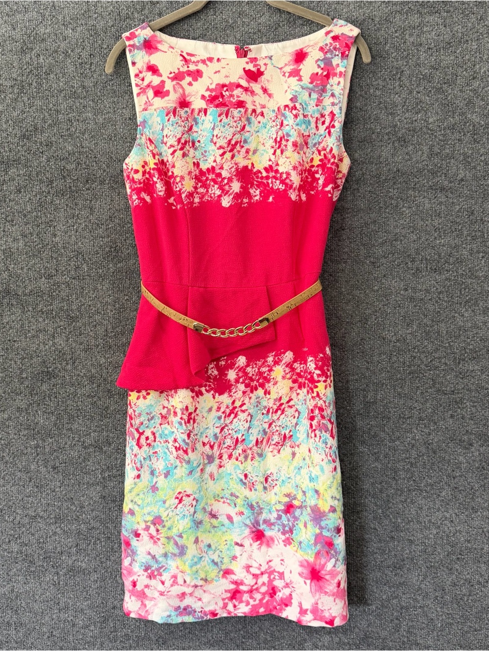 ANTONIO MELANI Womens Floral Peplum Sheath Dress Size 4 Pink Spring Event